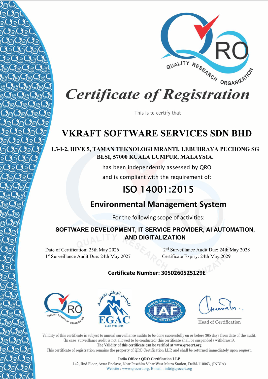 ISO 14001:2015 Certificate of Registration