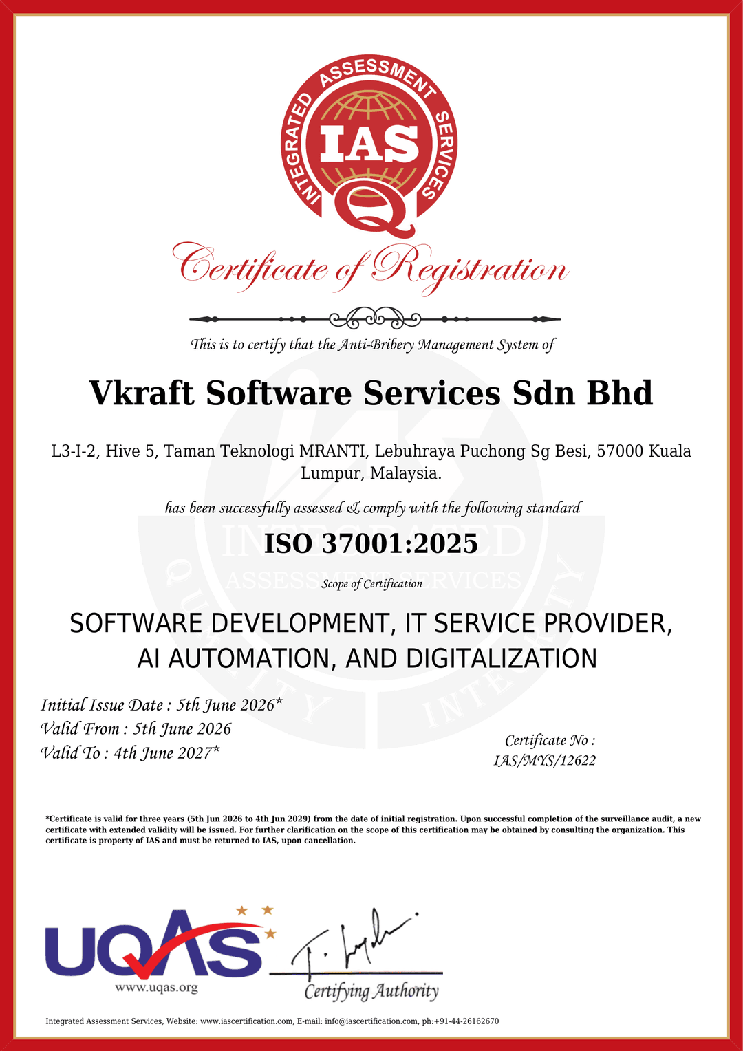 ISO 37001:2025 Certificate of Registration